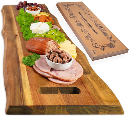 Howizz Acacia Wood Large Cutting Board, Thick End Grain Solid Wood Butcher Block For Kitchen, Non Toxic Pre-Oiled Carving Tray w/Juice Grooves and Easy Grip Handle, 20"x15"x1" (Gift-Ready Box)