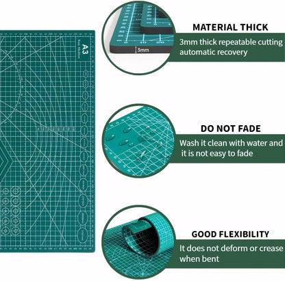 Self Healing 18"X12" Cutting Mat, A3 Sewing Mat Rotary Double Sided Thickened Mats for Crafts, for Sewing Crafts Hobby Fabric Precision Scrapbooking Project,Green