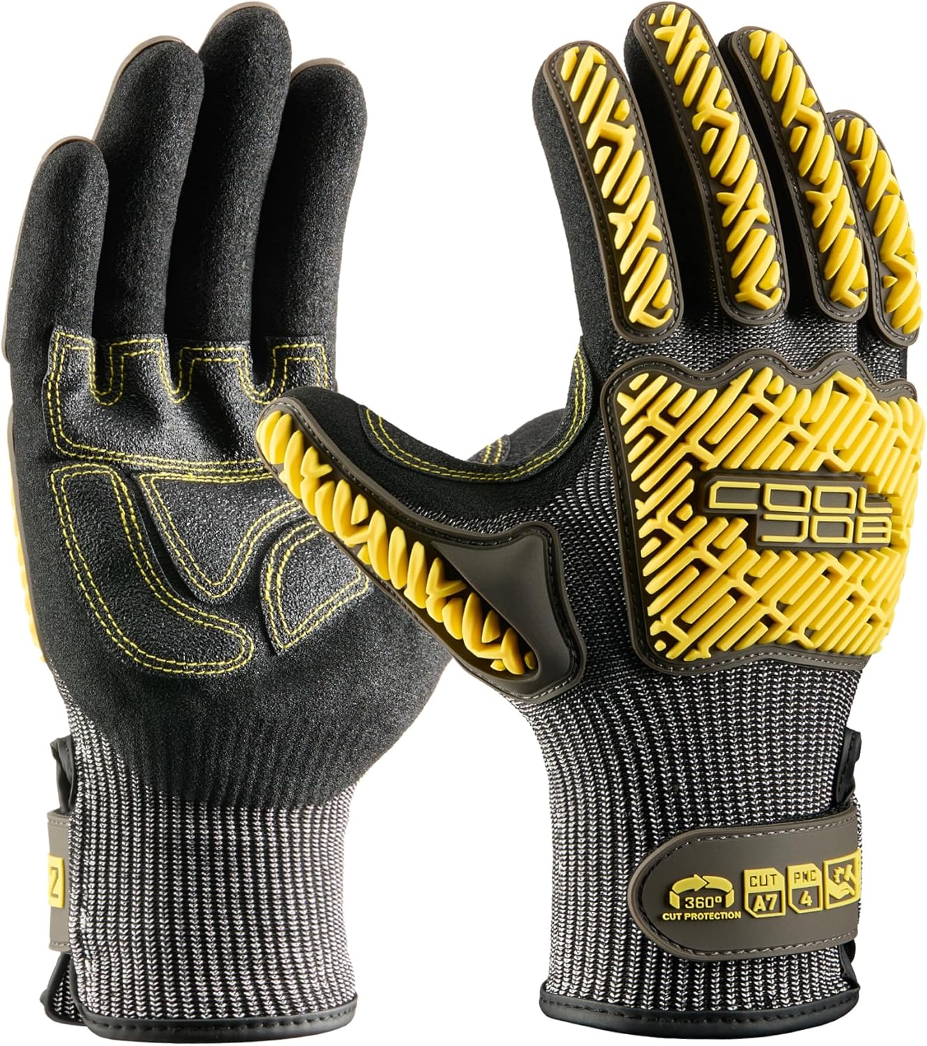 COOLJOB A7 Cut Resistant Work Gloves with TPR, Nitrile Coated Anti-Slip Impact Gloves, Touchscreen Heavy Duty Safety Mittens