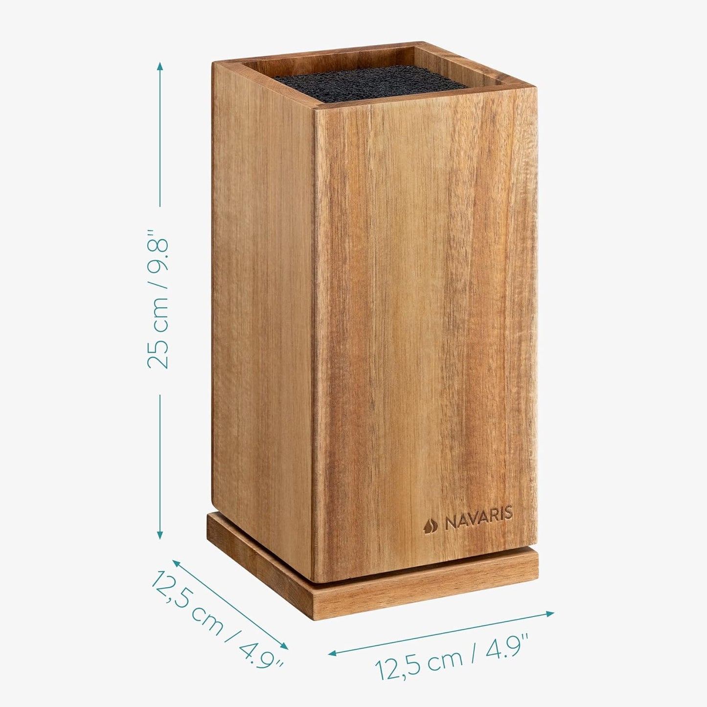 Navaris Bamboo Kitchen Knife Block - Magnetic Rotating Bristle Knife Holder - Universal Knife Block Storage Stand with Bristles - 9.8" x 4.9" x 4.9"