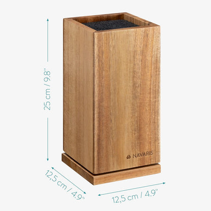Navaris Bamboo Kitchen Knife Block - Magnetic Rotating Bristle Knife Holder - Universal Knife Block Storage Stand with Bristles - 9.8" x 4.9" x 4.9"