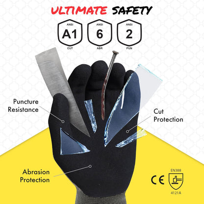 Quest Protective Apparel Cut Resistant Work Gloves (ANSI A1) – Lightweight Graphene Gloves for Gardening, DIY, Mechanical & General Handling – Breathable Grip Gloves for Men & Women – Large, Pack of 3