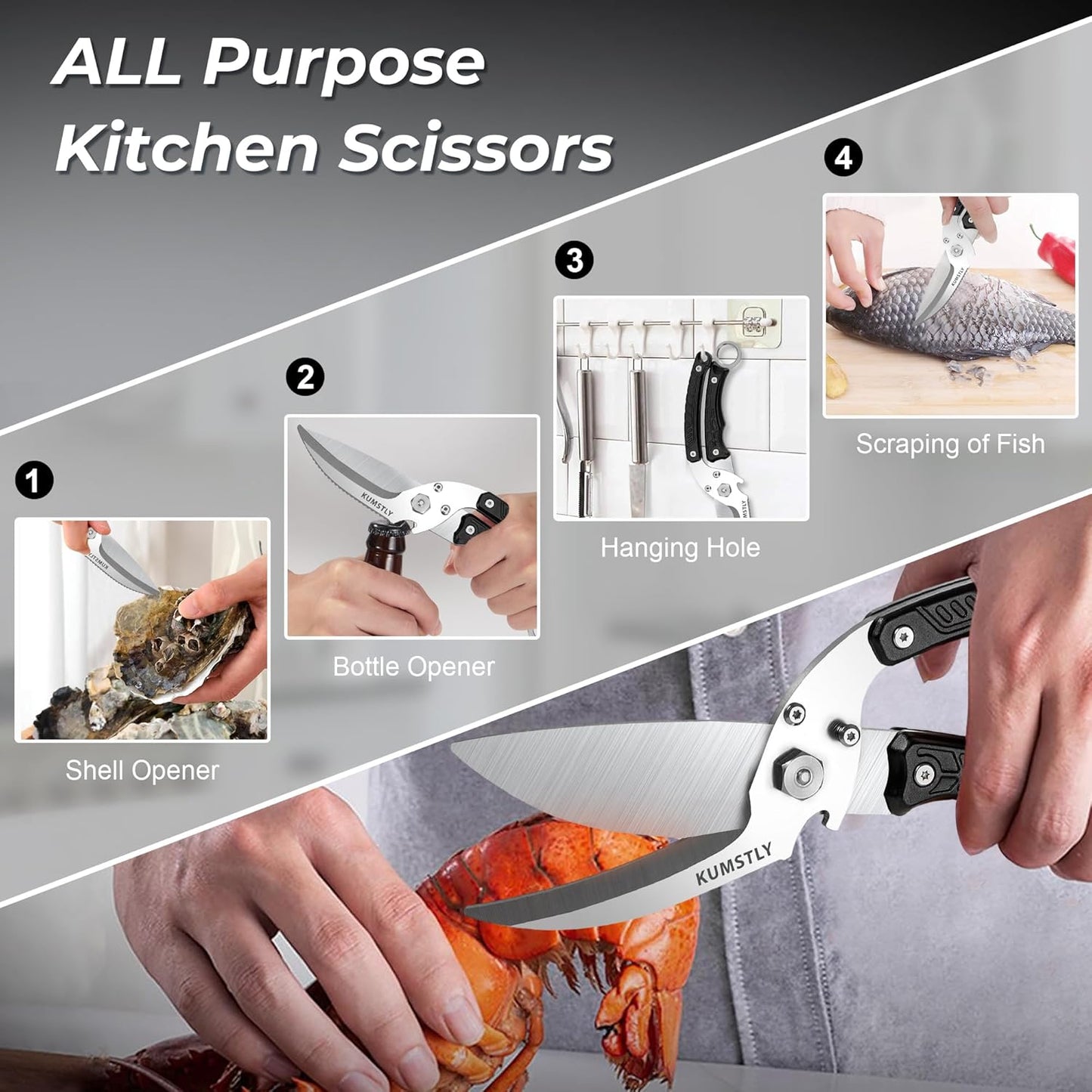 Kitchen Scissors All Purpose Kitchen Shears Heavy Duty for Cutting Chicken, Turkey, Meat, Bones, Vegetables Stainless Steel Spatchcock Shears Multipurpose Food Scissors