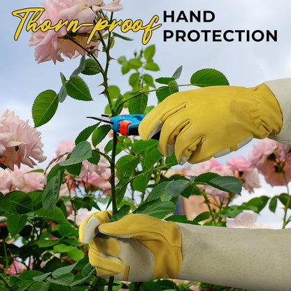HANDLANDY Rose Pruning Gloves for Men & Women, Long Thorn Proof Gardening Gloves, Breathable Pigskin Leather Gauntlet, Best Garden Gifts & Tools for Gardener