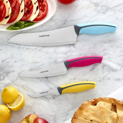 Farberware Precise Slice Utility Knife Set, 3 Piece, Multicolor