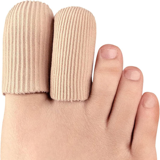 Bukihome 8 PCS Toe Protectors, Silicone Toe Caps Closed Toe Surface Fabric Sleeve Protectors, Prevent Pain Relief for Corns, Blisters and Ingrown Toenails (2PCS Large Size+ 6PCS Medium Size)[Upgrade]