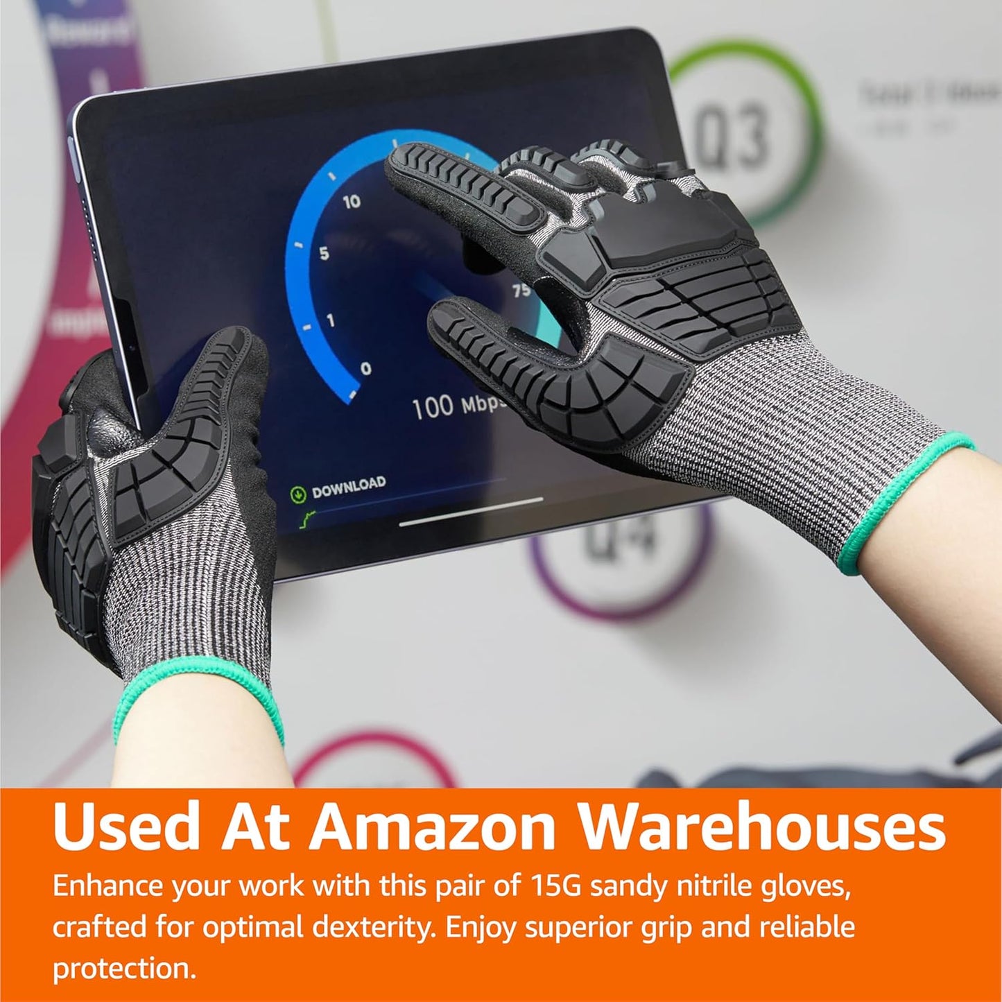 Amazon Basics Cut Level A2, Abrasion ANSI Level A4, Impact Protection Work Gloves, Touchscreen Compatible, 15G Sandy Nitrile Palm, Cut-Resistant, Pack of 100 Pairs, Black, Size XX-Small
