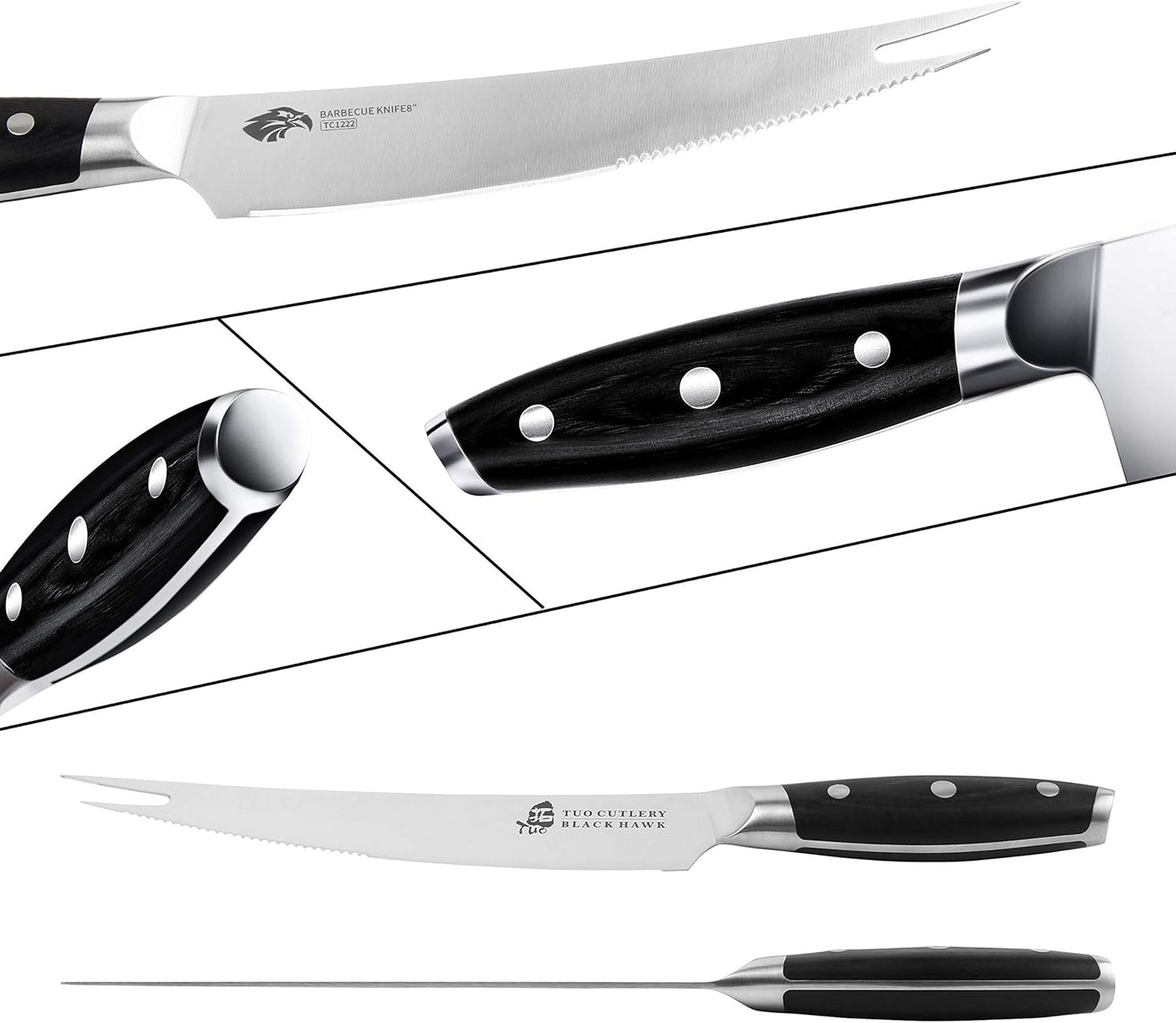 TUO Honing Rod, Knife Sharpening Rod 8 Inch, High Carbon German Steel Knife Sharpener with Ergonomic Pakkawood Handle, Premium Honing Steel for Kitchen Knives Blade Maintenance, Black Hawk Series