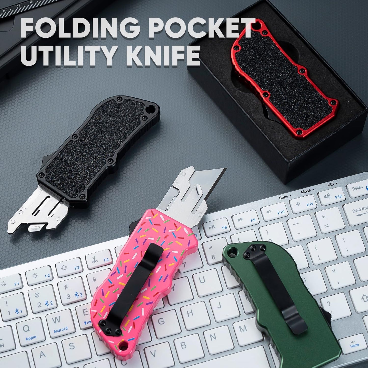 XXV Aluminum Alloy Utility Knife, Box Cutter,Cute Heavy Duty Pocket Knife, Safety Replaceable Blade EDC Razor Knives with 10Pcs Replaced Blades,Black
