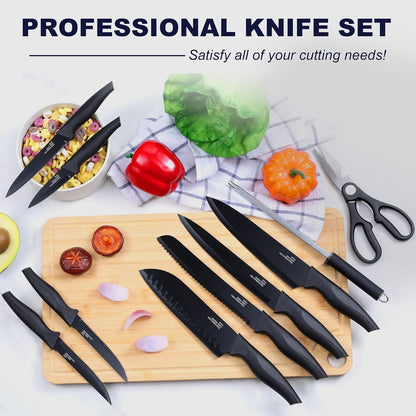 Vesteel Knife Set for Kitchen with Block, 15 Pcs High Carbon Stainless Steel Kitchen Knife Set with Sharpener Kitchen Shears - Black