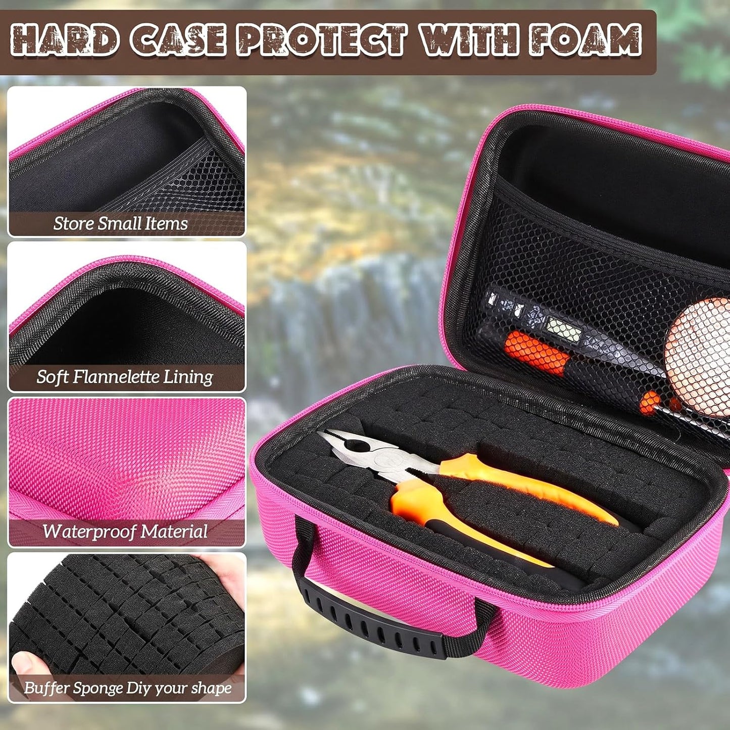 Relaxweex EVA Hard Case with Customizable Foam 7.8 x 6.3 x 3.5 Inch Protective EVA Carrying Case Shockproof Outdoor for Camera, Digital Products, Electronic Instruments with Knife, Black
