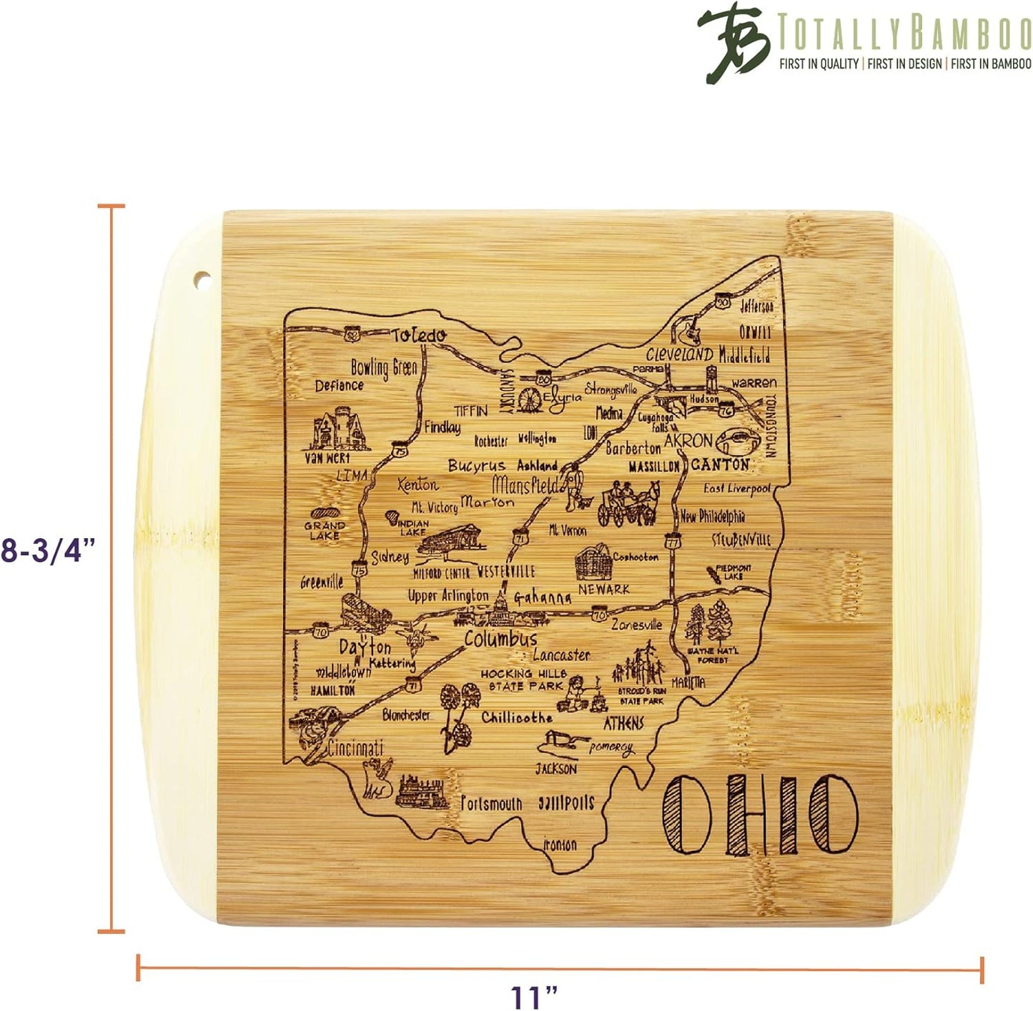 Totally Bamboo A Slice of Life New Jersey State Serving and Cutting Board, 11" x 8.75" - Colors A