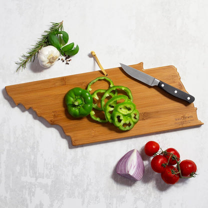 Totally Bamboo North Carolina State Shaped Cutting Board and Charcuterie Serving Platter with Artwork by Summer Stokes, Includes Hang Tie for Wall Display 18" x 8" x 5/8" - Colors A
