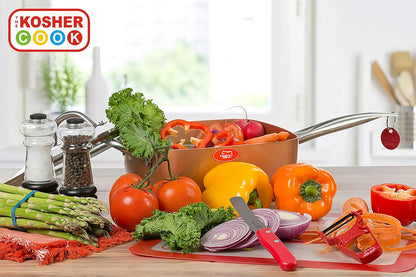 Black Kitchen Knife - 4.5" Steak and Vegetable Knife - Razor Sharp Curved Tip, Serrated Edge - Color Coded Kitchen Tools by The Kosher Cook