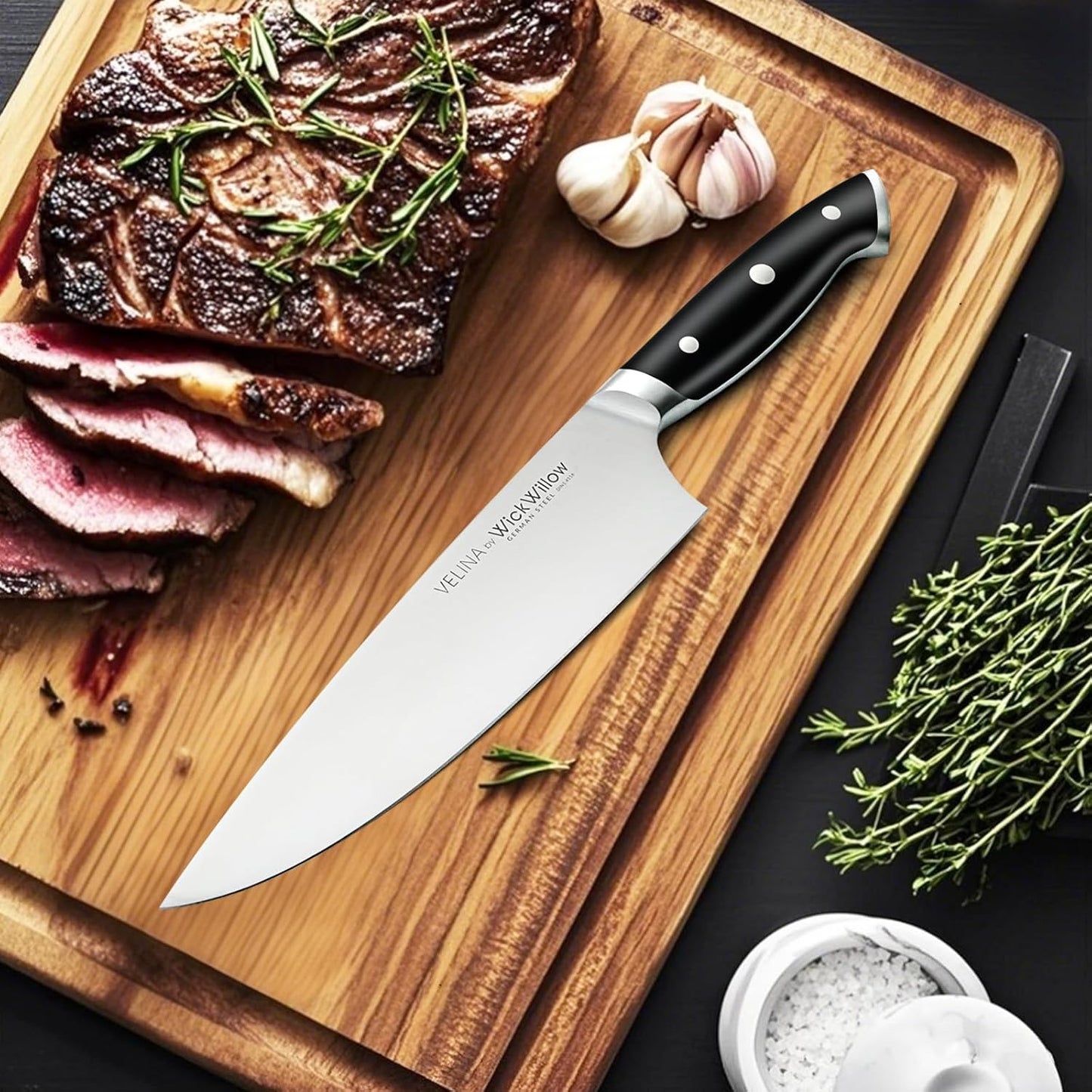 WICKWILLOW 10" Bread Knife – Razor Sharp German Steel – Serrated Knife for Homemade Bread & Sourdough – Full Tang & Ergonomic Handle – Gift Box – Velina Series