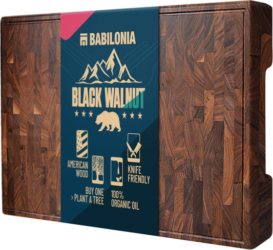 Acacia & Walnut Wood Cutting Board Set – Extra Thick Butcher Blocks for Meat, Cheese & Charcuterie – Heavy Duty Edge & End Grain Chopping Boards with Handles – Includes Oil Bottle & Plate