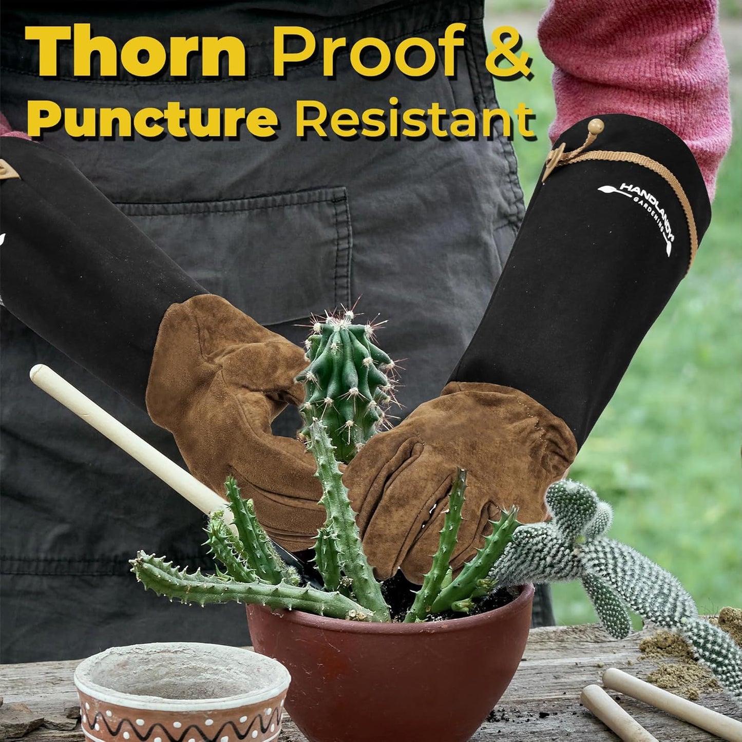 HANDLANDY Rose Pruning Gloves for Men & Women, Long Thorn Proof Gardening Gloves, Breathable Pigskin Leather Gauntlet, Best Garden Gifts & Tools for Gardener