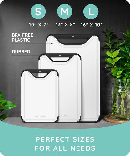 Cutting Boards for Kitchen, Plastic Cutting Board Set of 3, Dishwasher Safe Cutting Boards with Juice Grooves for Meat, Veggies, Fruits, Easy Grip Handle, Serveware Accessories (Gray)
