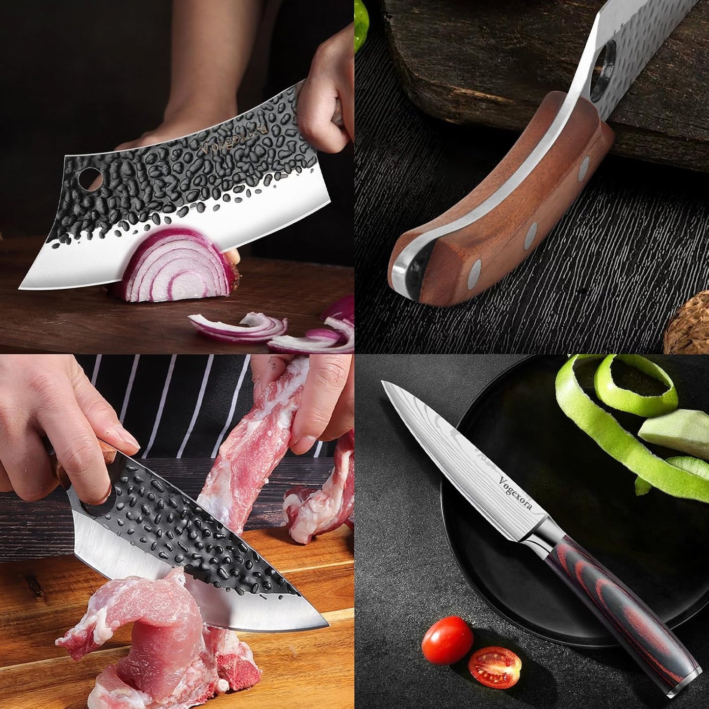 3PCS Butcher Chef Knife Set for Kitchen - Meat Cleaver & Paring Knife, Hand Forged High Carbon Steel Knives with Sheath for Home Cooking, Outdoor Camping, BBQ, Gift Idea for Men