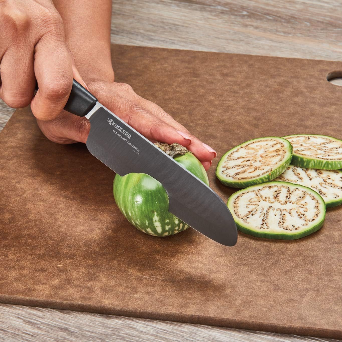 Kyocera Advanced Ceramic Revolution Series 6-inch Nakiri Vegetable Cleaver, Black Handle, White Blade