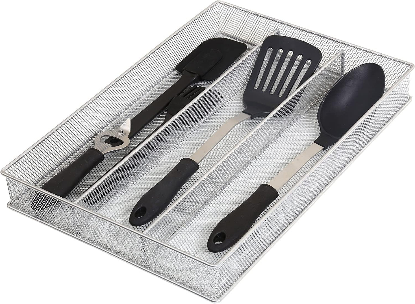 YBM Home Metal Silverware Organizer for In-Drawer Cutlery Storage, 6 Compartment Mesh Cutlery Flatware Tray Sorts Kitchen Utensils, Great for Office Supplies 1132s