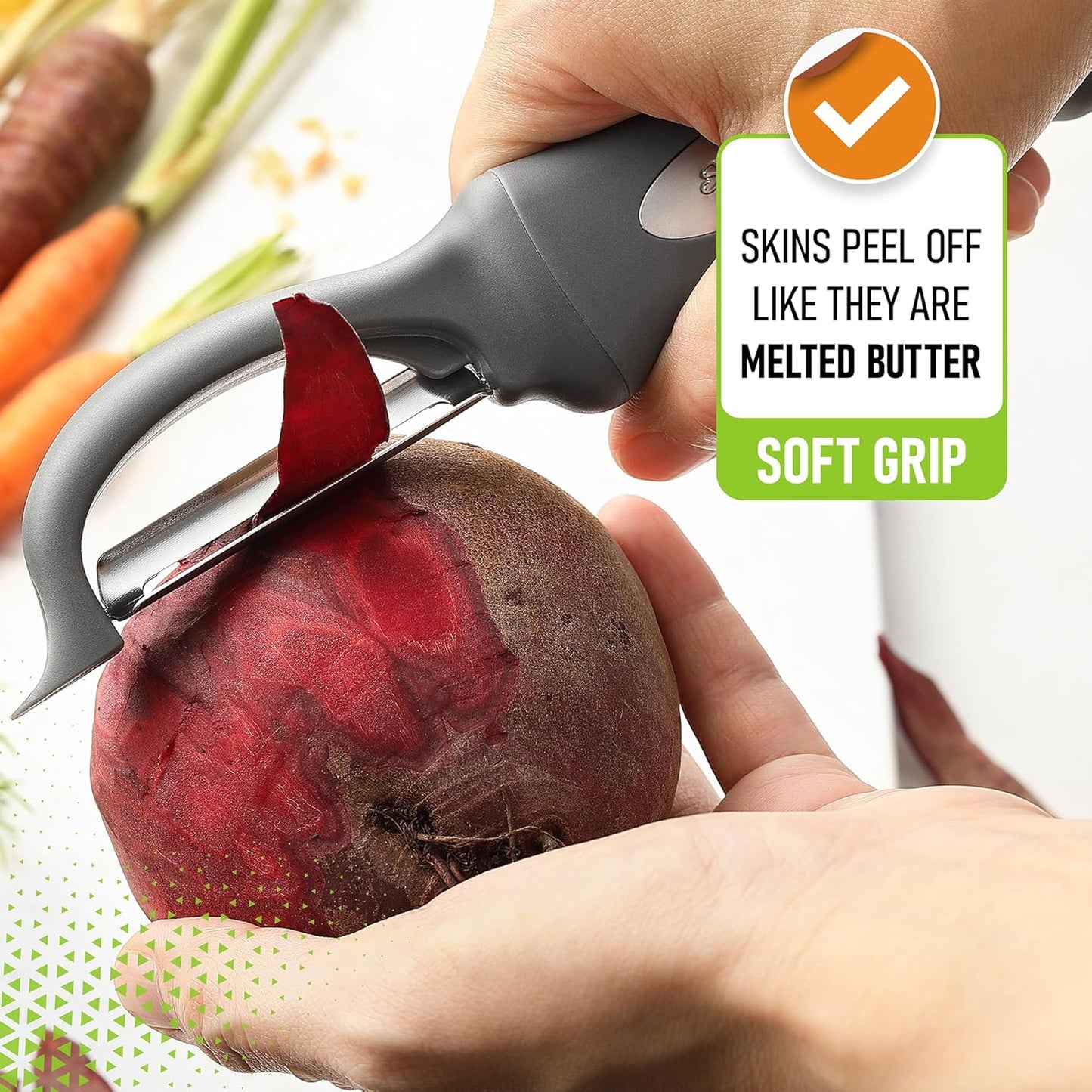 Spring Chef Premium Swivel Vegetable Peeler, Soft Grip Handle and Ultra Sharp Stainless Steel Blades - Perfect Kitchen Peeler For Veggie, Fruit, Potato, Carrot, Apple - Black