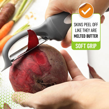 Spring Chef Premium Swivel Vegetable Peeler, Soft Grip Handle and Ultra Sharp Stainless Steel Blades - Perfect Kitchen Peeler For Veggie, Fruit, Potato, Carrot, Apple - Black