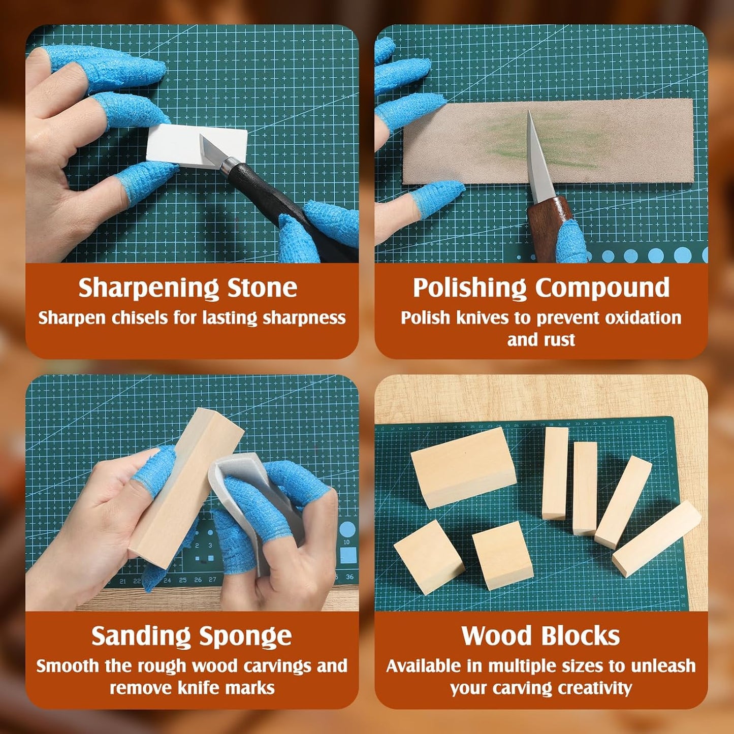 Housolution Wood Carving Kit with Leather Case, 24PCS Wood Carving Tools Whittling Kit Includes Carving Knives Carving Chisels Basswood Blocks Spoon Gloves, Woodworking Tools for Beginners DIY Hobbies