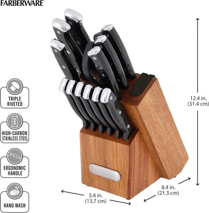 Farberware Edgekeeper Triple Riveted Knife Block Set with Built in Sharpener, 14-Piece, White