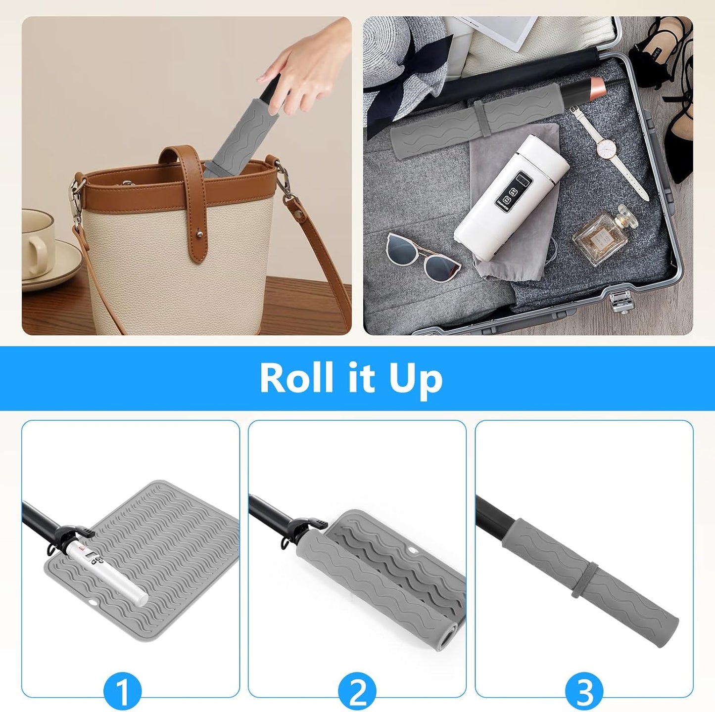 Heat Resistant Mat Oversize Curling Iron Mat Silicone Hot Hair Tools Mat for Hair Straightener,Flat Irons,Hair Styling Tools Countertop protection Portable Travel Mat 14.2" x 11"