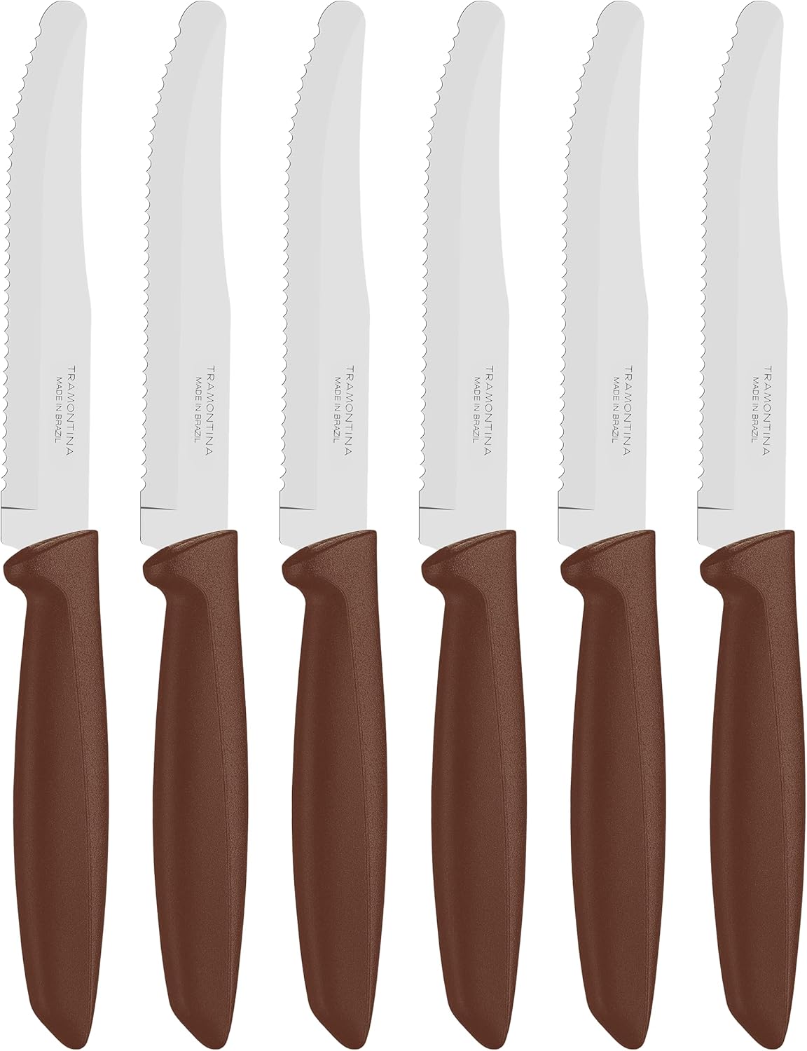 Tramontina Kitchen Knives Set of 6, Serrated Fruit Tomato Cooking Knife, Vegetable Chopper Peeler, Stainless Steel, Multipurpose, Pointed Tip, Brown, 23498454