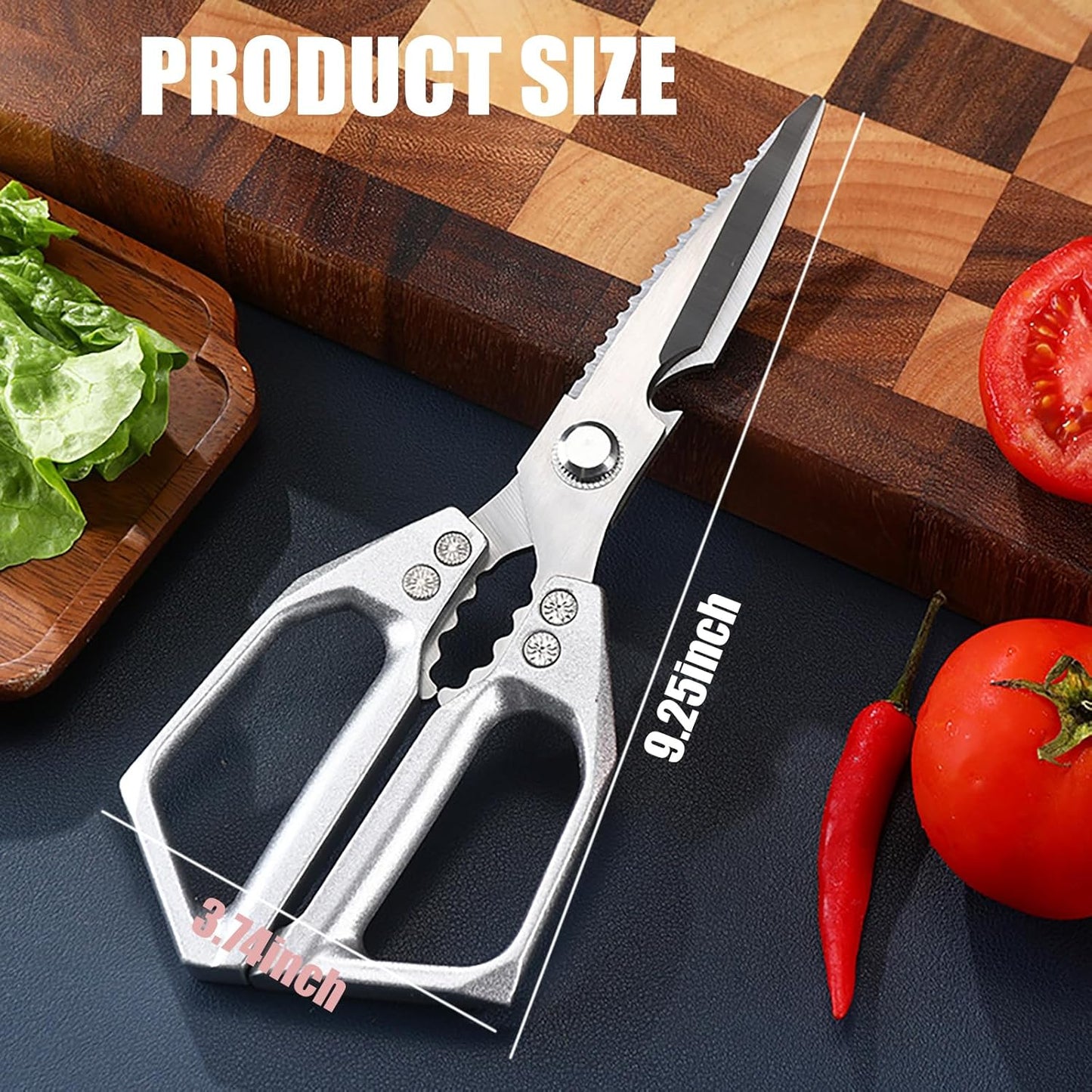Stainless Steel Kitchen Scissors, Kitchen Scissors All Purpose, Stainless Steel Cooking Aid Scissors Heavy Duty Poultry Shears Sharp Silver Meat Scissors Dishwasher Safe