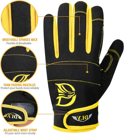DLY Heavy Duty Work Gloves, Impact Protection Mechanic Gloves, Synthetic Leather Work Gloves, Touchscreen Capable