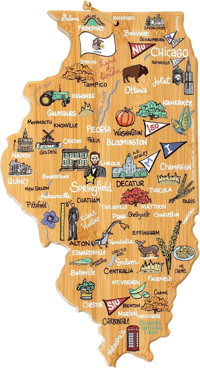 Totally Bamboo Tennessee State Shaped Cutting Board and Charcuterie Serving Platter with Artwork by Fish Kiss, Includes Hang Tie for Wall Display - Colors A