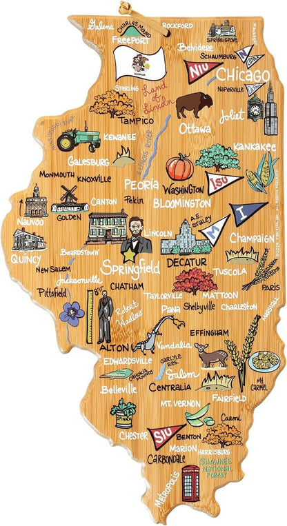 Totally Bamboo Tennessee State Shaped Cutting Board and Charcuterie Serving Platter with Artwork by Fish Kiss, Includes Hang Tie for Wall Display - Colors A