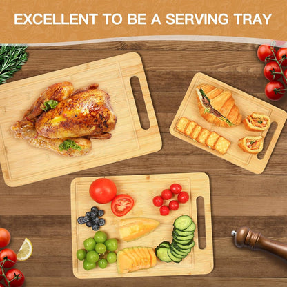 3PCS Bamboo & Titanium Cutting Board Set – Double-Sided, Durable Chopping Boards for Kitchen Prep – Includes Handles, 3 Sizes for Vegetables, Fruits, Cheese & More