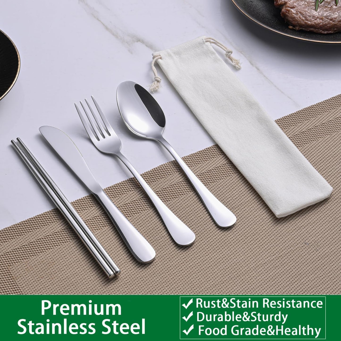 Rainbow Working Lunch Silveware Set,Reusable Travel Utensils Set With Case Includes Stainless Steel Chopsticks Knife Spoon And Fork,Camping Picnic Essentials