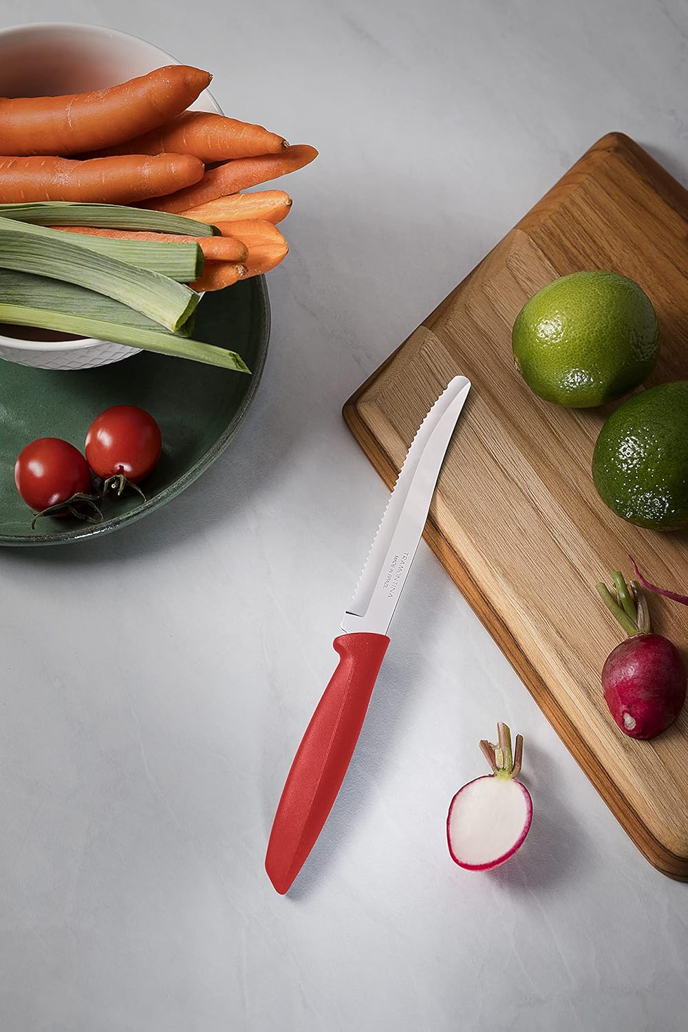 Tramontina Kitchen Knives Set of 6, Serrated Fruit Tomato Cooking Knife, Vegetable Chopper Peeler, Stainless Steel, Multipurpose, Pointed Tip, Brown, 23498454