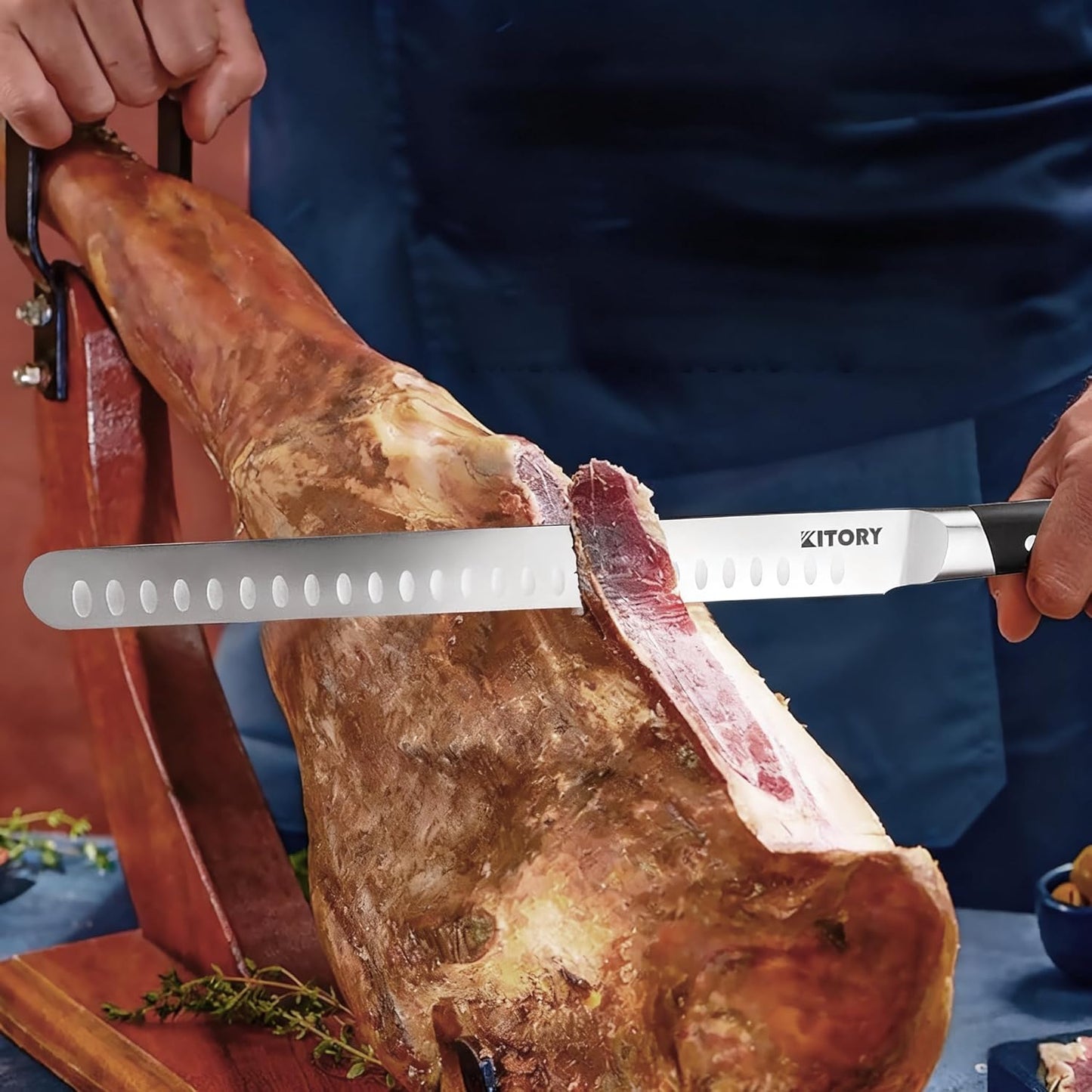 Kitory Slicing Carving Knife - 12" Brisket Knife - Pakka Wood Handle - Forged German High Carbon Steel Granton Blade, BBQ, Grilling Gifts For Men -Metadrop Series