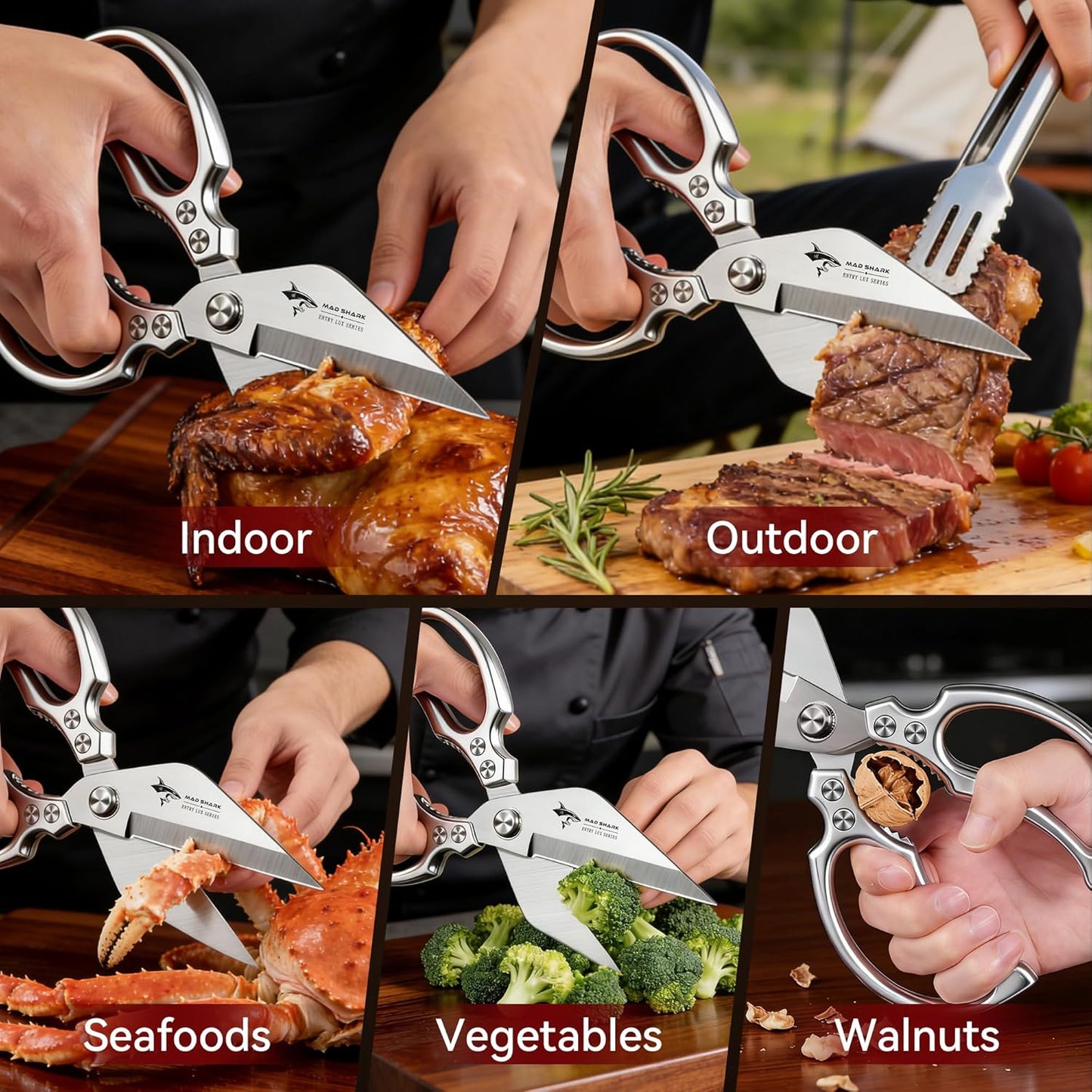 MAD SHARK Heavy Duty Kitchen Shears, Dishwasher Safe All Purpose Kitchen Scissors, Premium Sharp Poultry Shears for Turkey, Meat, Seafood, Vegetables, Stainless Steel Blades, Gifts for Men Women