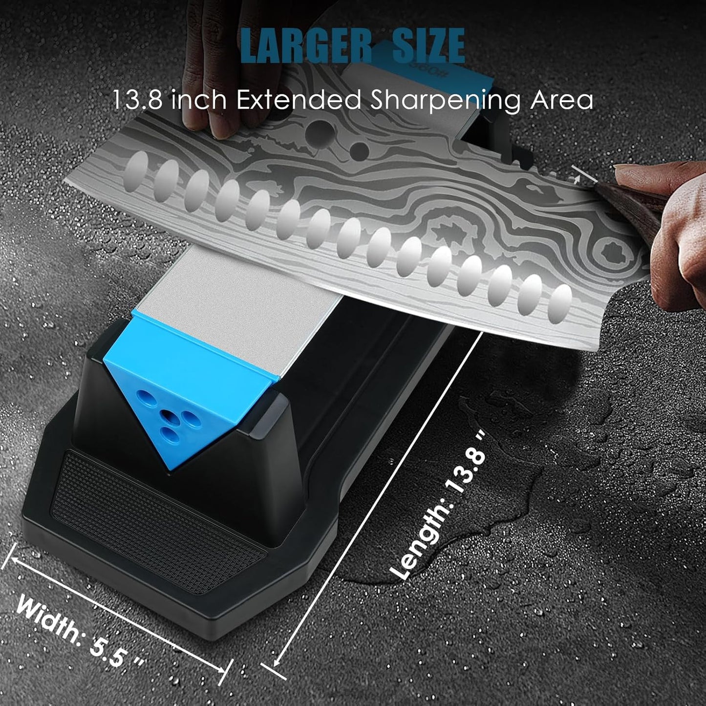 Diamond Sharpening Stone Kit, 3 Side Grit 400/1000/8000 Knife Sharpener for Sharp Blade, Premium Diamond & Ceramic Whetstone with Angle Guide, Non-Slip Base & Leather Strop