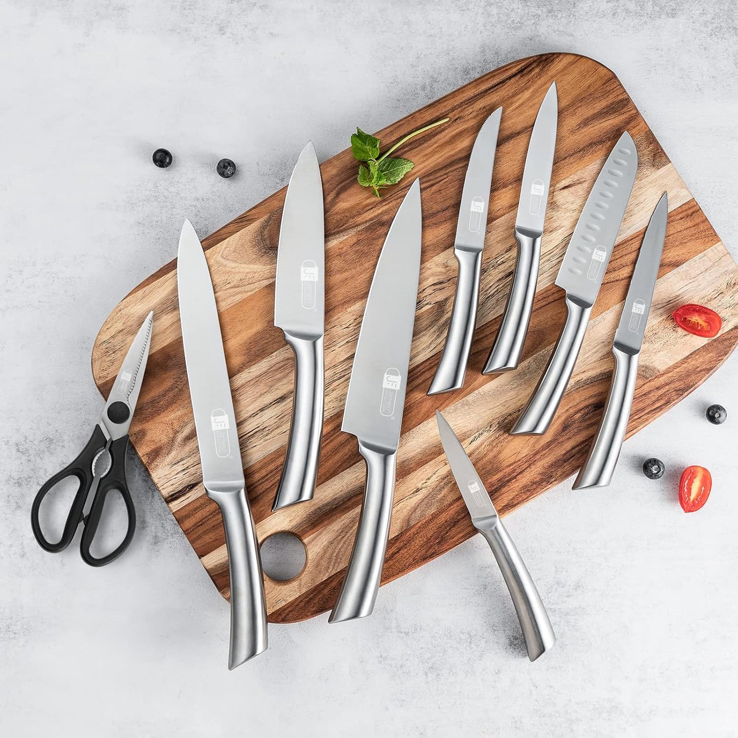 Knife Set, 17 Piece Dishwasher Safe Kitchen Knife Set with Block Super Sharp Stainless Steel Knife Sets for Kitchen with Block, Scissors & Built-in Sharpener