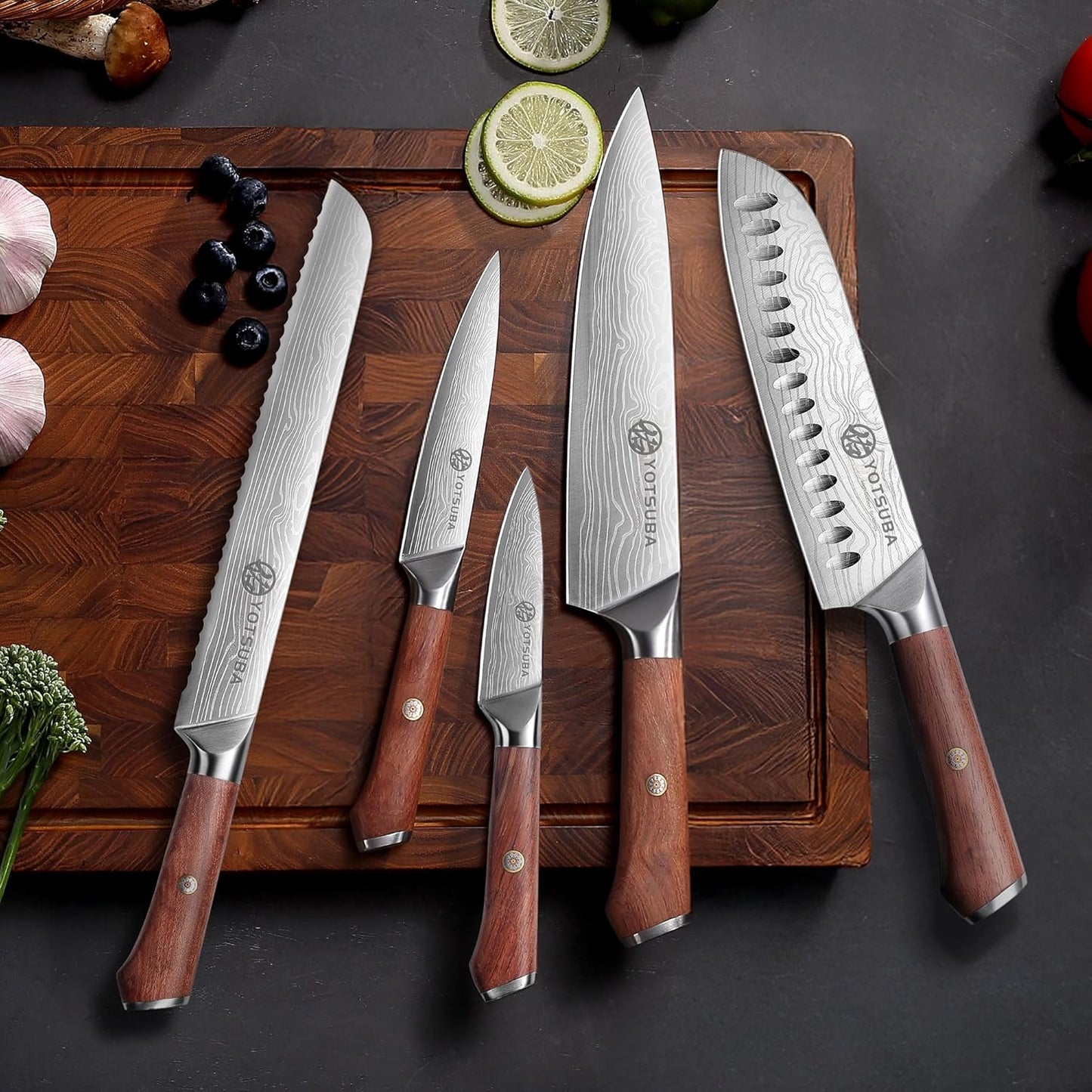 YOTSUBA Carving Knife and Fork Set, Meat Cutting Knife, Razor-Sharp German Stainless Steel Knives Fork Set with Ergonomic Wood Handle, Slicing Knives for Meats, BBQ & Vegetables