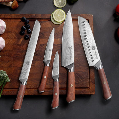 YOTSUBA Carving Knife and Fork Set, Meat Cutting Knife, Razor-Sharp German Stainless Steel Knives Fork Set with Ergonomic Wood Handle, Slicing Knives for Meats, BBQ & Vegetables