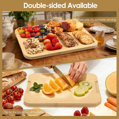 Kochorie 10 Pieces Portable Bamboo Cheese Board Set Charcuterie Board with Lid and Handle, Knife Set Meat Fruit Serving Tray Platter for Travel Picnic Kitchen House Warming Gifts (Round)