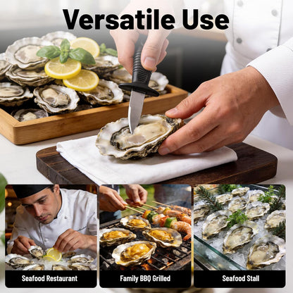 Oyster Shucker Tool, Stainless Steel Shell Opener Machine wtih 5 Adjustable Heights & 8 Suction Cups for Oysters, Clams, Scallops | Includes 2 Shucking Knives & 1 Pair of Gloves