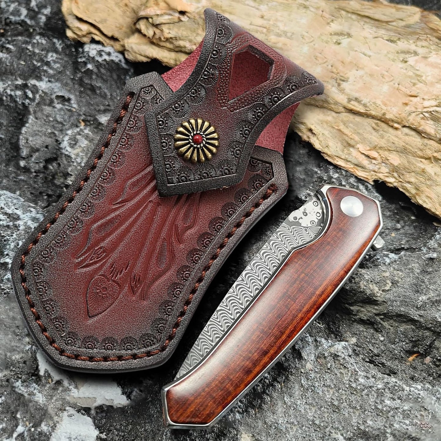 Leather Knife Pouch for Folding Knives,Pocket Knife Belt Sheath,EDC Tool Pouch Knife Case with Snap Closure and Loop,for Outdoor Hunting Camping, for 4.5" Knife