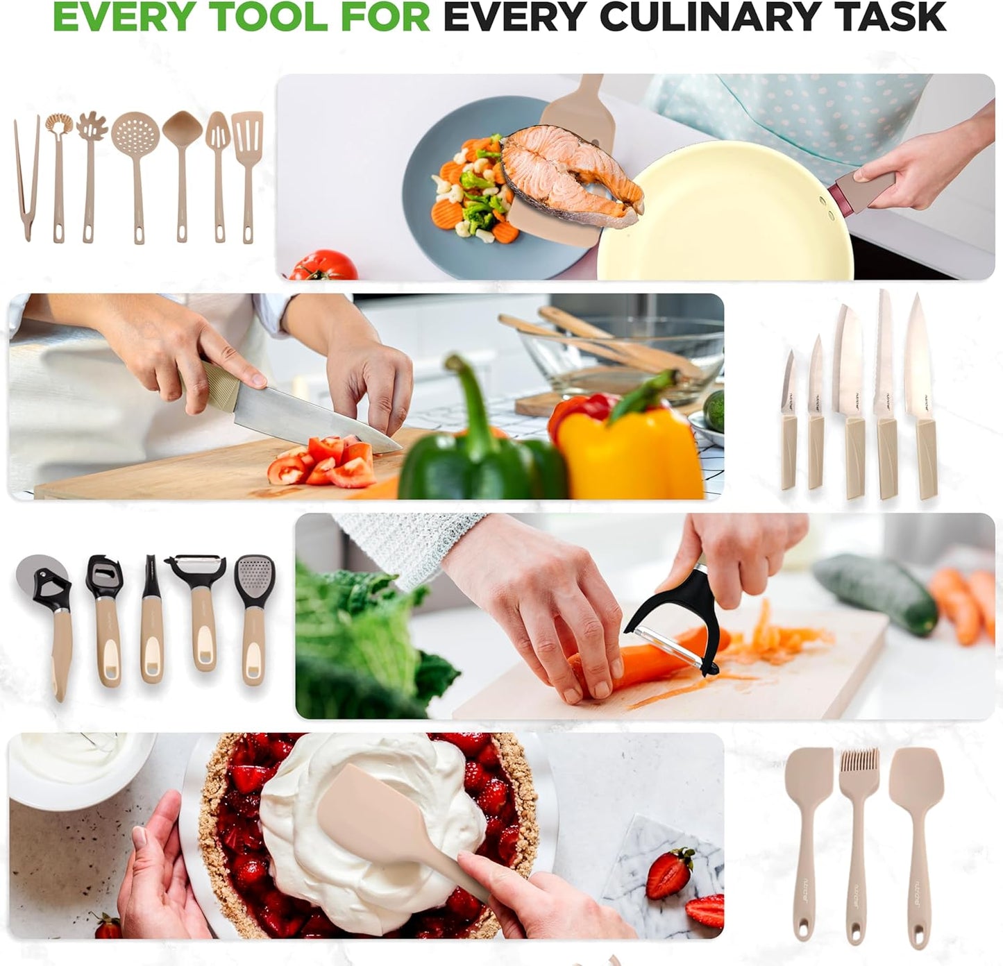 NutriChef 54-Piece Kitchen Cookware Set – Complete Non-Stick Ceramic Pots and Pans Set with Utensils, Bakeware, and Knife Set, Gas, Electric & Induction Compatible, Blush Pink Kitchen Essentials