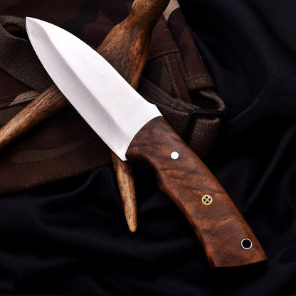 Fixed Blade Hunting Forged Tracker Knife - 8 Inches Carbon Steel Razor Sharp Blade Full Tang Bushcraft Knives with Premium Leather Belt Sheath. Used For Hunting Outdoor Camping, Hiking, Skining Knife.
