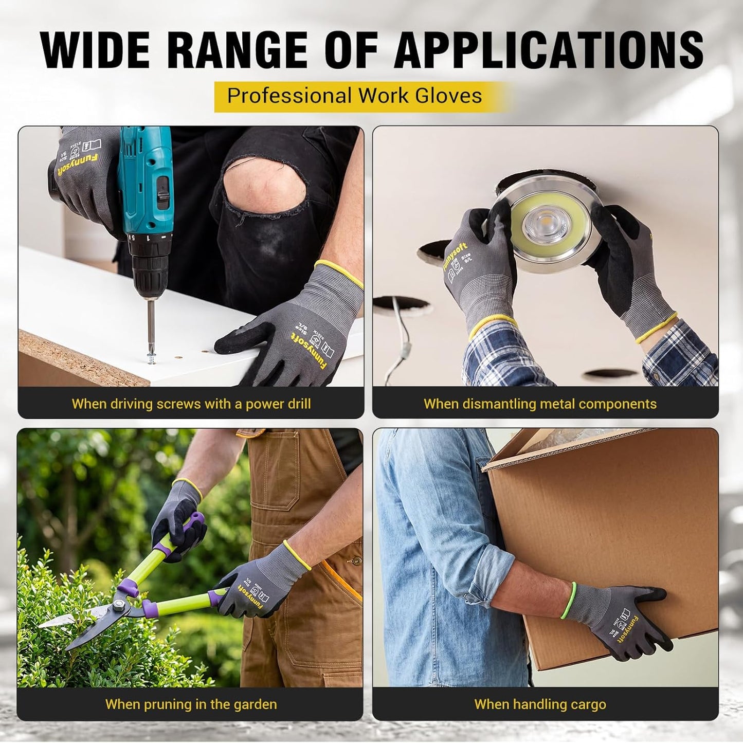 16 Pairs Work Gloves MicroFoam Nitrile Coated Seamless Knit Nylon, Palm & Fingers Cut-Resistant, Warehouse Gloves for Auto Garden Mechanics Outdoor Construction (Brown Cuff,XL)